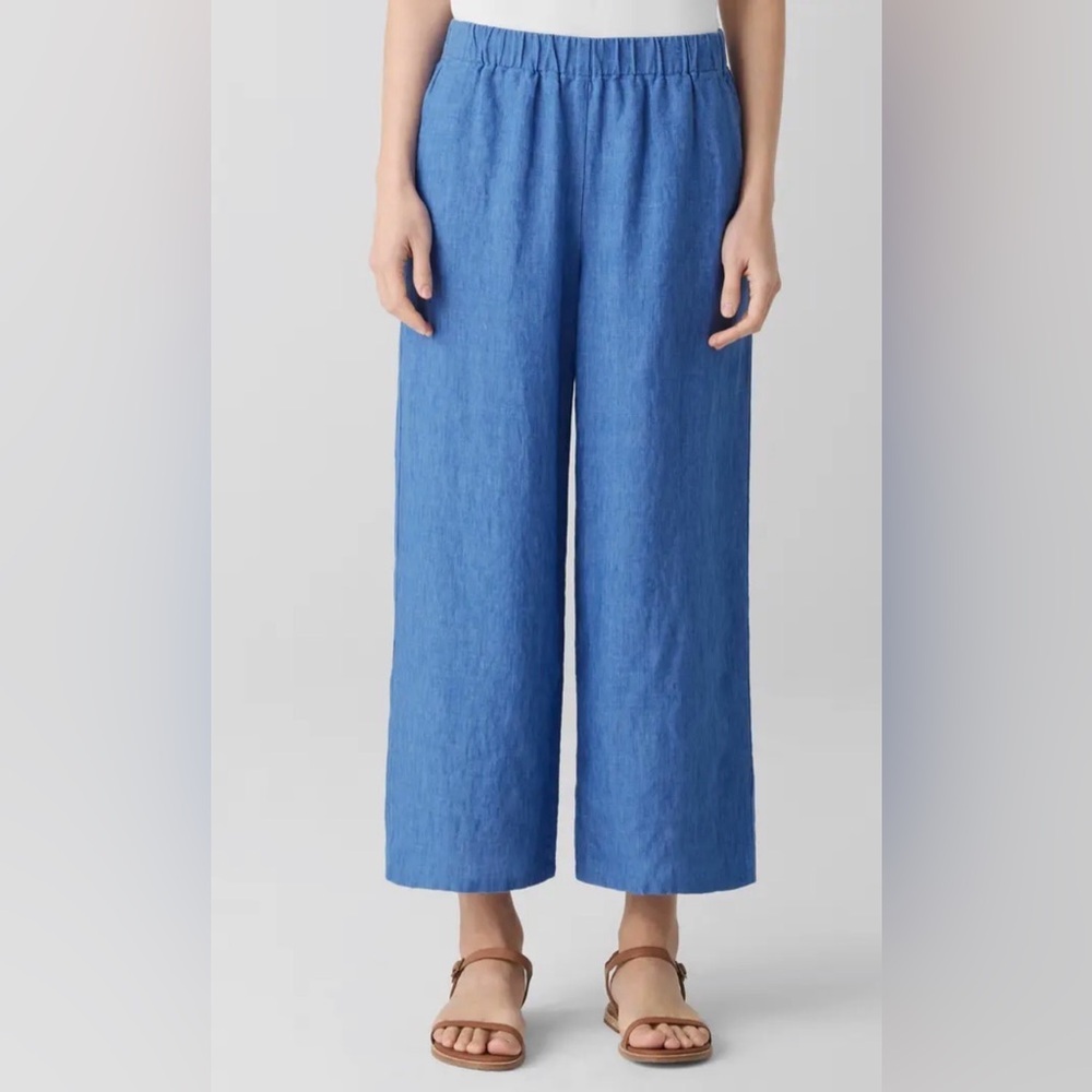 NWOT EILEEN FISHER Organic Linen Crop Wide Leg Pants size XL lagenlook coastal